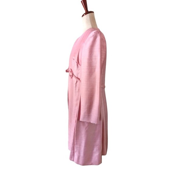 Vintage Pink Silk Brocade Coat Dress Knot Detail Occasion Formal Event Size Med - Picture 3 of 7